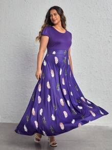 SHEIN LUNE Hơn In lông Váy chữ A - Màu tím - Xem 5