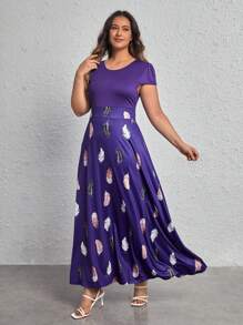 SHEIN LUNE Hơn In lông Váy chữ A - Màu tím - Xem 6