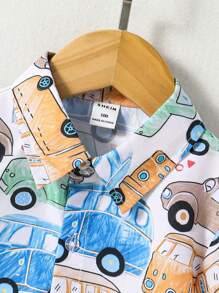 SHEIN Young Boy Bus Print Shirt & Shorts - Multicolor - View 4