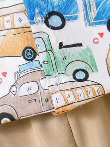 SHEIN Young Boy Bus Print Shirt & Shorts - Multicolor - View 5