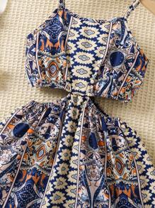 SHEIN Young Girl Geo Print Cut Out Cami Dress - Multicolor - View 3