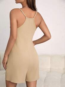 SHEIN 孕婦隱藏口袋吊帶連體短褲 - 卡其色 - 查看 2