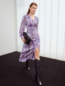 MOTF PREMIUM SNAKESKIN PRINT MIDI DRESS