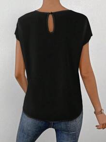 SHEIN Essnce Blusa unicolor de manga murciélago - Negro - Ver 2
