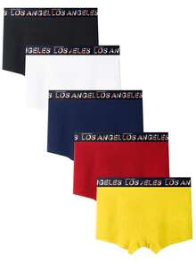 男士5入組腰部字母條帶平角內褲 - 彩色 - 查看 2