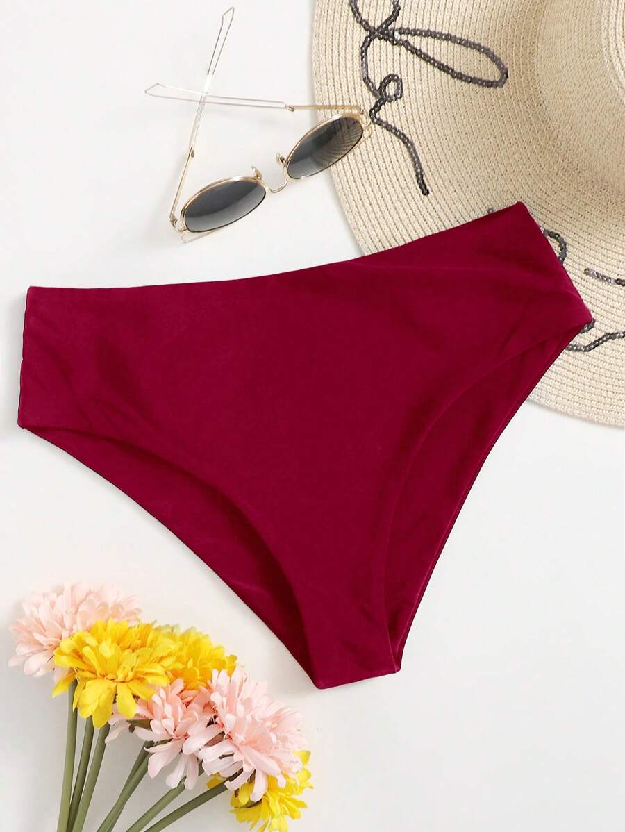素色泳褲 - 酒紅色 - 查看 1