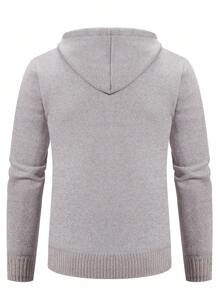Manfinity Homme Men Zip Up Drawstring Hooded Thermal Lined Cardigan Without Shirt - Grey - View 2