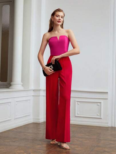 MOTF PREMIUM NOTCHED TWO-TONE JUMPSUIT WITHOUT CHAIN