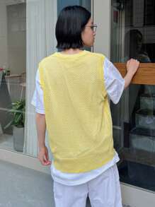 DAZY 素色V領毛衣背心不帶T恤 - 黃色 - 查看 2