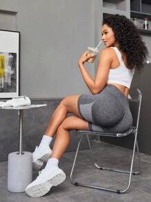 SHEIN Yoga Basic Radlerhose mit breitem Taillenband,
