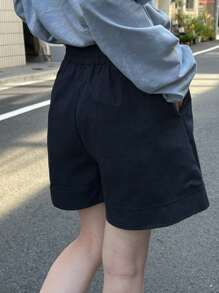 DAZY Chất rắn Túi nghiêng Quần short chân rộng - Màu xanh hải quân - Xem 2