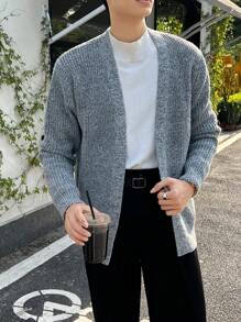 Manfinity Hypemode Hombres Cárdigan de plumero tejido jaspeado - Gris - Ver 1