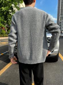 Manfinity Hypemode Hombres Cárdigan de plumero tejido jaspeado - Gris - Ver 2