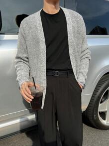 Manfinity Hypemode Hombres Cárdigan de plumero tejido jaspeado - Gris - Ver 4