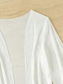 Pom Pom Trim Open Front Kimono, For Summer Beach Vacation - White - View 5