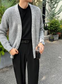 Manfinity Hypemode Hombres Cárdigan de plumero tejido jaspeado - Gris - Ver 6