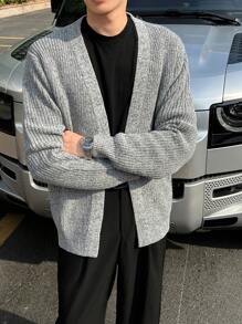 Manfinity Hypemode Hombres Cárdigan de plumero tejido jaspeado - Gris - Ver 7