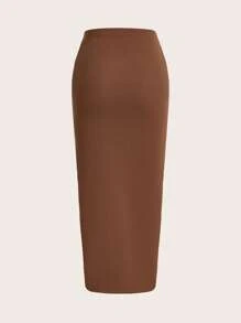 SHEIN BASICS Solid High Waist Pencil Skirt - Brown - View 2