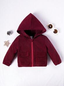 Baby Girl Solid Zip Up Hooded Jacket - Burgundy - View 1