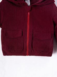 Baby Girl Solid Zip Up Hooded Jacket - Burgundy - View 4