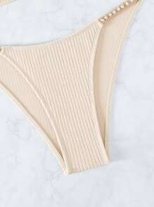 環鏈掛脖三角杯比基尼泳裝 - 米色 - 查看 5