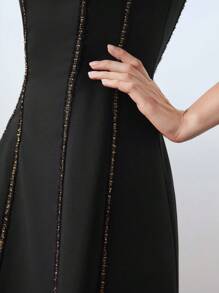 MOTF PREMIUM 纹理饰边迷你连衣裙 - 黑色 - 查看 3