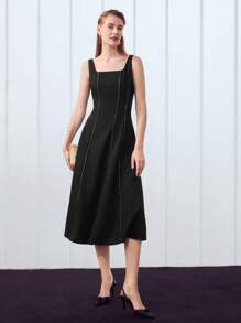 MOTF PREMIUM 纹理饰边迷你连衣裙 - 黑色 - 查看 6