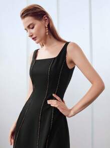 MOTF PREMIUM 纹理饰边迷你连衣裙 - 黑色 - 查看 7