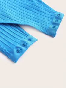 SHEIN BASICS 素色羅紋針織T恤連體衣 - 藍色 - 查看 3