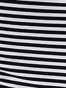 SHEIN LUNE Striped Off Shoulder Split Hem Bodycon Dress Maxi Women Outfit - Black and White - View 3