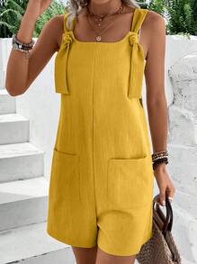 EMERY ROSE Dual Pocket Overall Romper Without Tank Top - Yellow - View 1