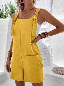 EMERY ROSE Dual Pocket Overall Romper Without Tank Top - Yellow - View 3