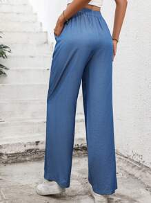 SHEIN Essnce Solid Tie Waist Wide Leg Pants - Blue - View 2