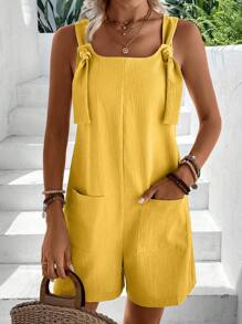 EMERY ROSE Dual Pocket Overall Romper Without Tank Top - Yellow - View 4