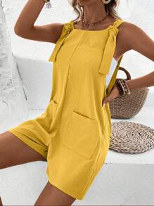 EMERY ROSE Dual Pocket Overall Romper Without Tank Top - Yellow - View 5