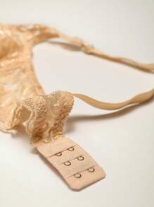 2件套花卉蕾丝钢圈性感内衣文胸 - 杏色 - 查看 3