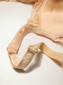 2件套花卉蕾丝钢圈性感内衣文胸 - 杏色 - 查看 4