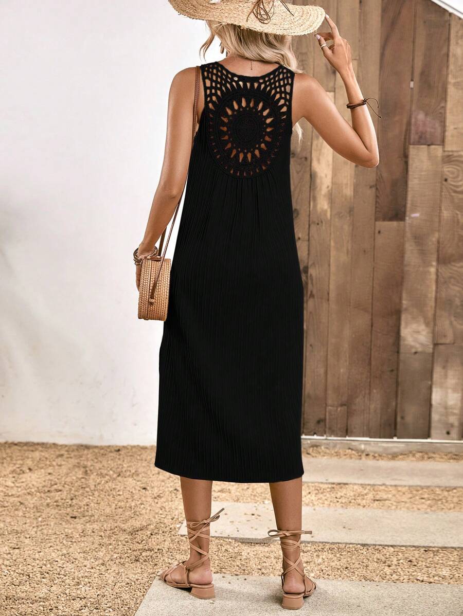 SHEIN LUNE Chất rắn Không tay Váy ba lỗ - màu đen - Xem 1