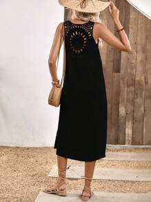 SHEIN LUNE Chất rắn Không tay Váy ba lỗ - màu đen - Xem 2