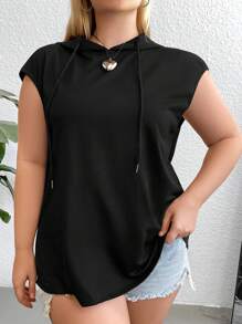 Flirla Plus Size Slogan Graphic Hooded Drawstring Sweatshirt Pullover Fall Sweatshirt - Black - View 2