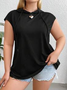 Flirla Plus Size Slogan Graphic Hooded Drawstring Sweatshirt Pullover Fall Sweatshirt - Black - View 5