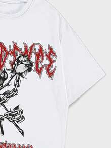 ROMWE MEN Street Life 男士花卉和字母圖案T恤 - 白色 - 查看 5