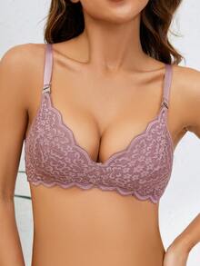 Moonlight&Mama 孕婦蕾絲拼接哺乳內衣 - 粉色 - 查看 3