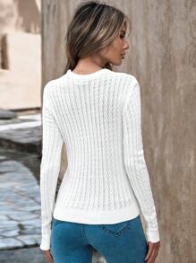 EURMUSE Solid Cable Knit Jumper - White - View 3