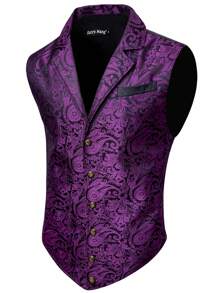 Men Paisley Print Waistcoat - Purple - View 1