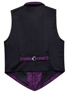 Men Paisley Print Waistcoat - Purple - View 2