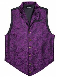 Men Paisley Print Waistcoat - Purple - View 4