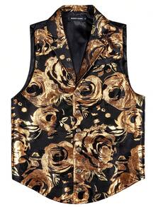 Men Baroque Jacquard Waistcoat - Orange - View 4