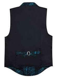 Men Paisley Print Waistcoat - Blue - View 2