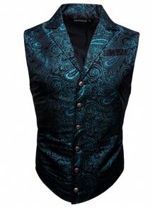 Men Paisley Print Waistcoat - Blue - View 3